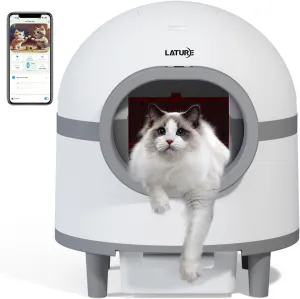 Self Cleaning Cat Litter Box, 60L   8L Large Capacity Automatic Cat Litter Box with Safety Protection, APP Control Health Monitor, Odor Control, A roll of Bags