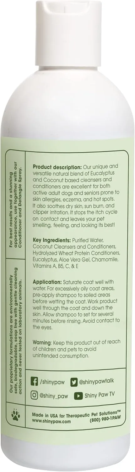 Shiny Paw Dog Shampoo Itchy Skin Relief 16 oz | Hypoallergenic Dog Wash | Eucalyptus, Chamomile & Aloe Vera | Dog Shampoo Sensitive Skin & Smelly Dogs | Made in USA