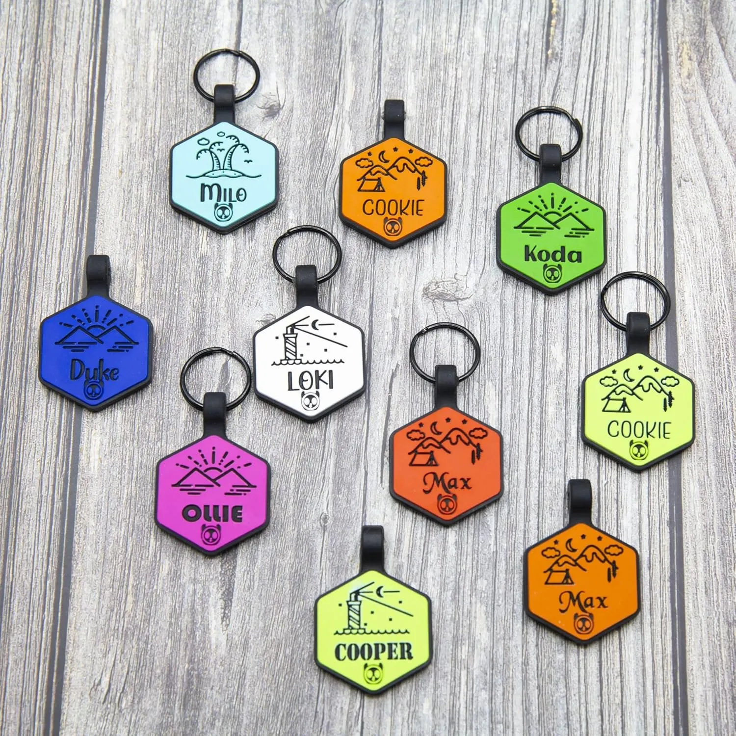 Silicone Silent Dog Tag Personalized with 5 Lines of Custom Deep Engraved Durable Soundless Pet ID Name Tag Hexagon Orange