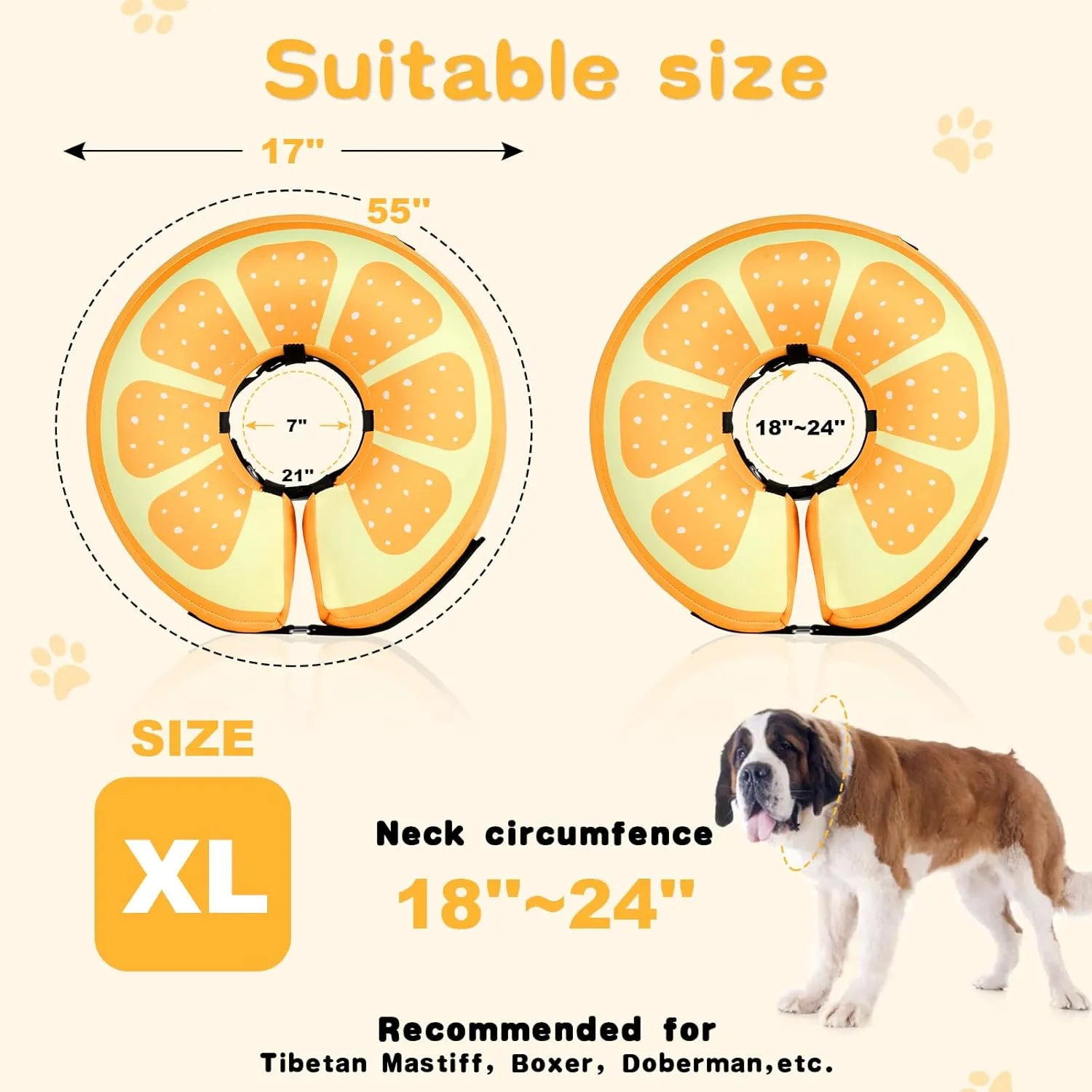 Sivomens Inflatable Dog Cone Collar, Comfortable Dog Donut Collar After Surgery Prevents Licking Wounds Washable Doggie Neck Cone Alternative for Small Medium Large Dogs, XL(18"-24")