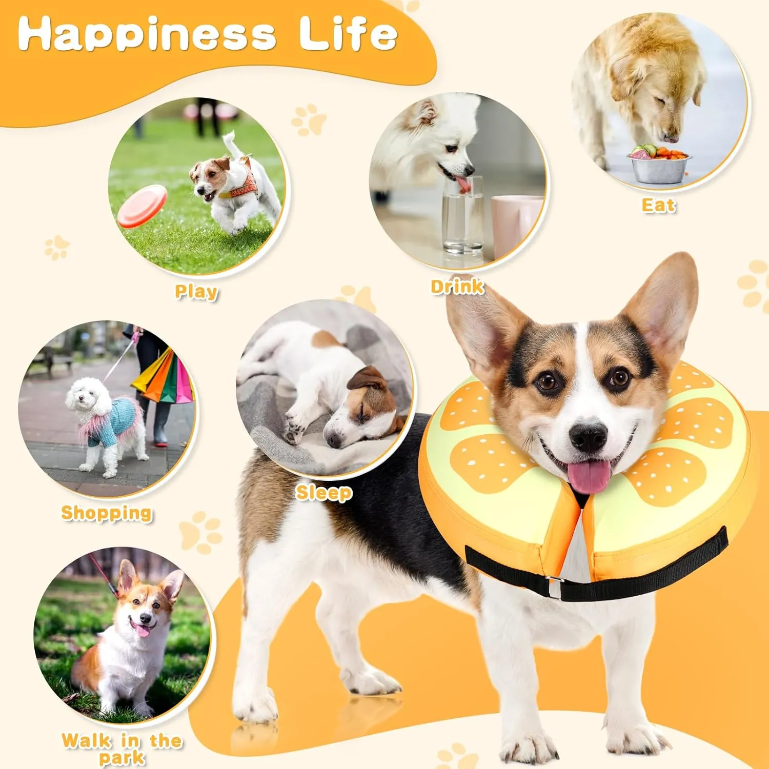 Sivomens Inflatable Dog Cone Collar, Comfortable Dog Donut Collar After Surgery Prevents Licking Wounds Washable Doggie Neck Cone Alternative for Small Medium Large Dogs, XL(18"-24")