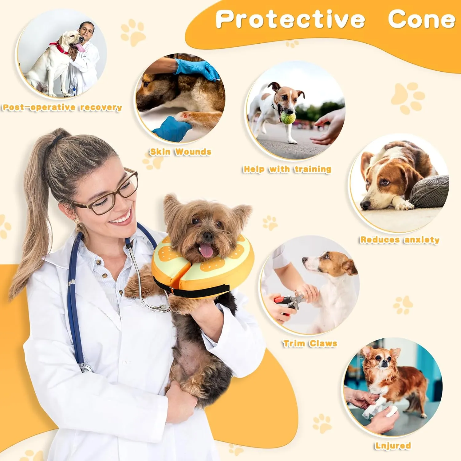Sivomens Inflatable Dog Cone Collar, Comfortable Dog Donut Collar After Surgery Prevents Licking Wounds Washable Doggie Neck Cone Alternative for Small Medium Large Dogs, XL(18"-24")