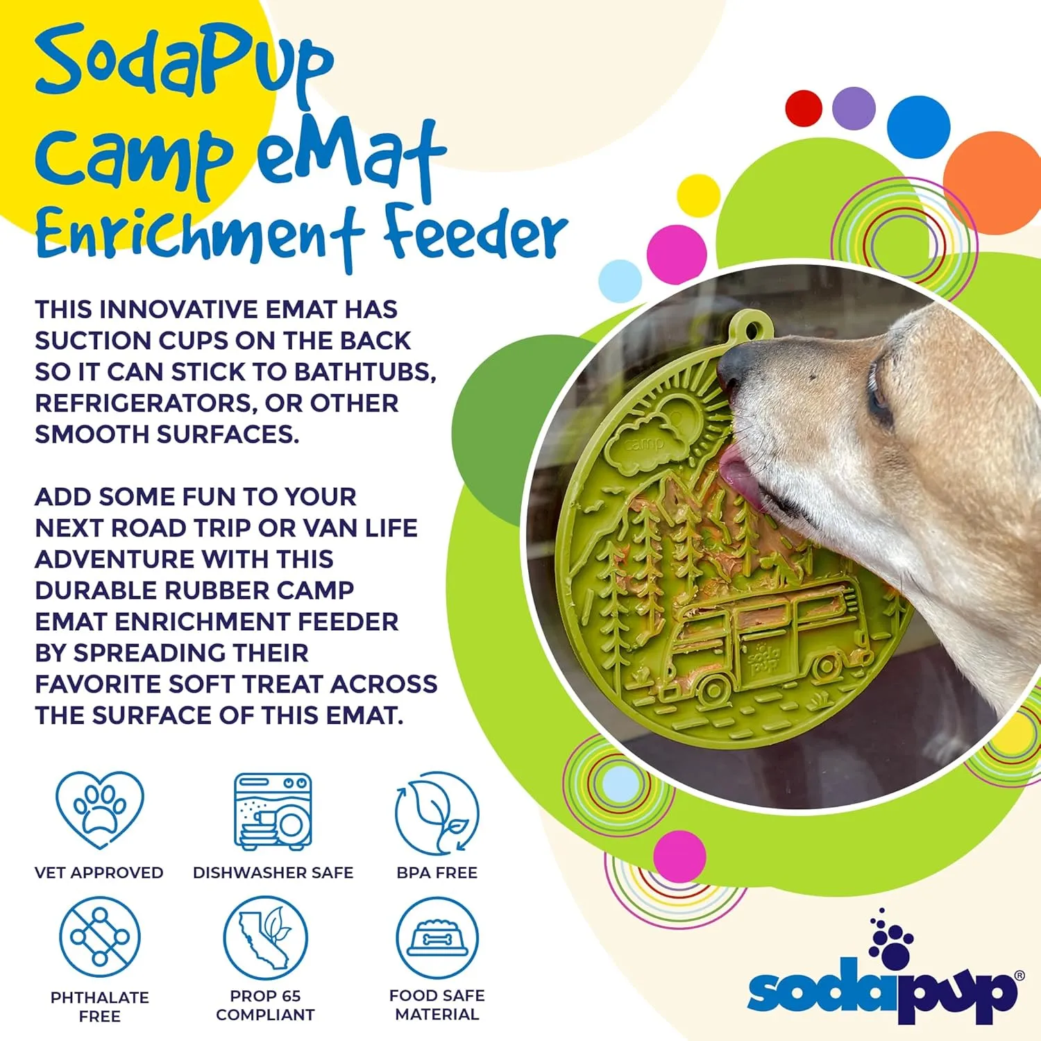 SodaPup Camp eMat  Durable Enrichment Feeder with Suction Cups Made in USA from Non-Toxic, Pet-Safe, Food Safe Rubber for Mental Stimulation, Digestive Health, Avoid Overfeeding, Calming, More