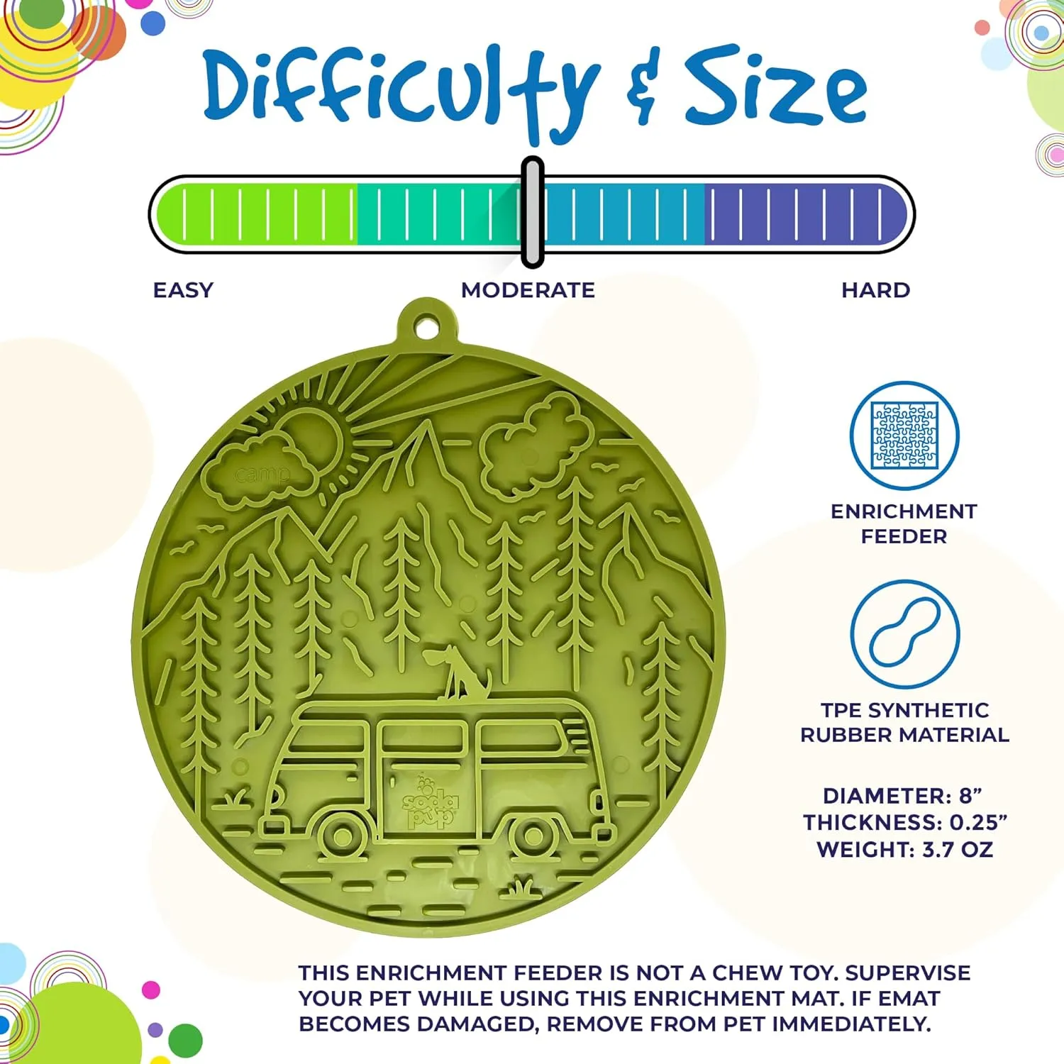 SodaPup Camp eMat  Durable Enrichment Feeder with Suction Cups Made in USA from Non-Toxic, Pet-Safe, Food Safe Rubber for Mental Stimulation, Digestive Health, Avoid Overfeeding, Calming, More