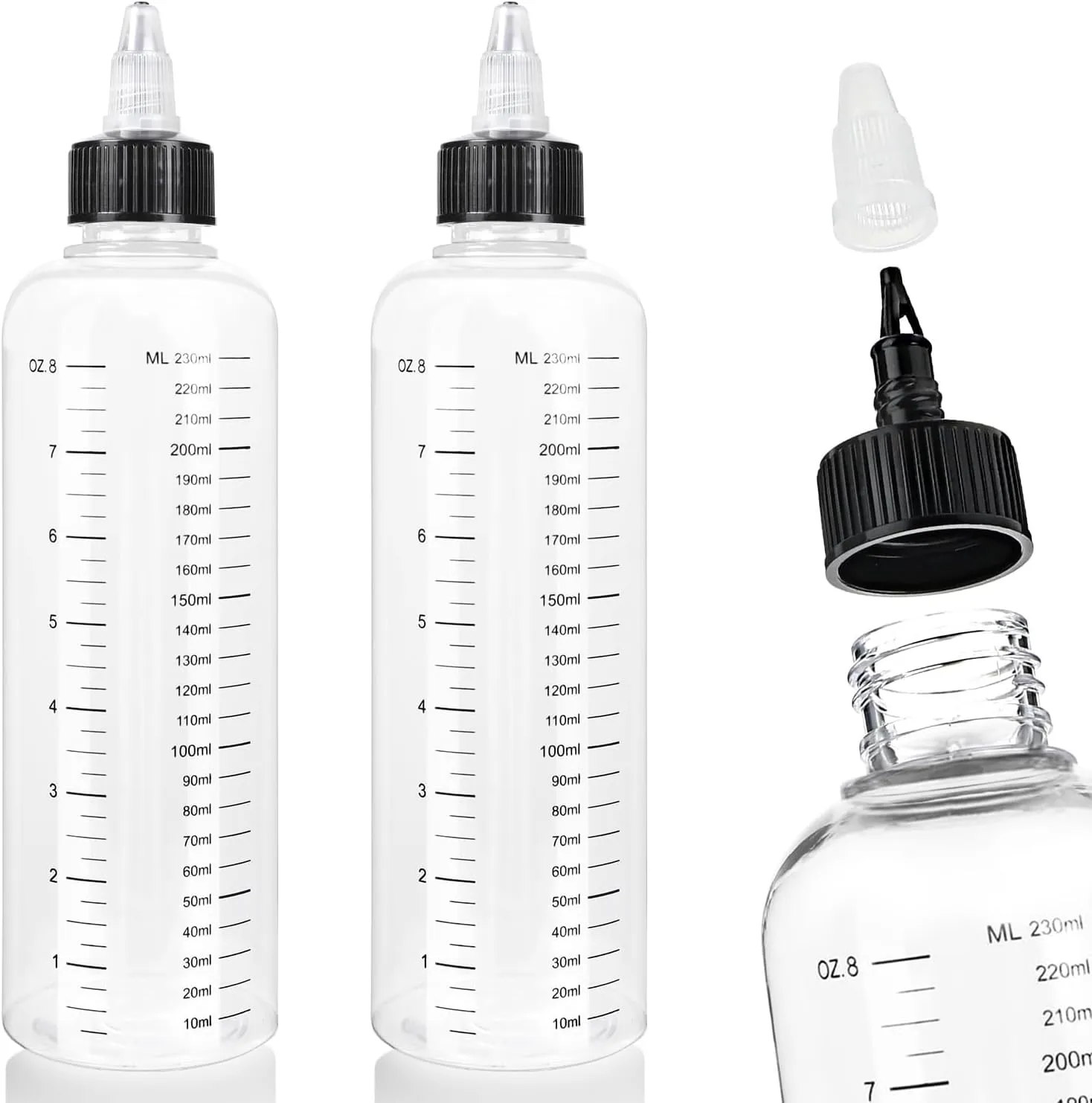 Starfa 2 Pack 8.5oz Hair Oil Applicator Bottles with Graduated Scale,Twist-On Cap&Squeeze Design,PET Plastic Dye Applicator for Scalp,Roots,Hair Color (Empty Refillable Containers)