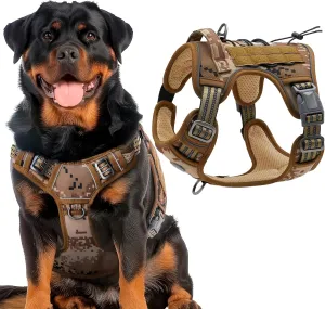 Tactical Dog Harness With Handle, X-Large, Desert Camouflage 900D Nylon Vest. No Pull Breathable Harness With Adjustable Straps and Quick-Release Buckles