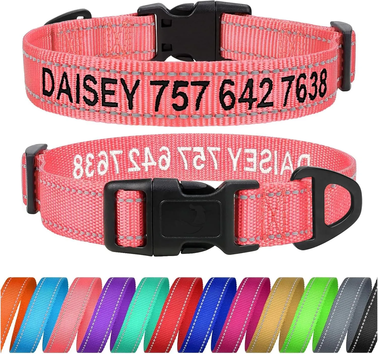 TagME Personalized Dog Collar with Name, Embroidered Custom Dog Collars with Pet Name and Phone Number for Medium Dogs, Baby Pink