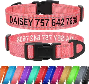 TagME Personalized Dog Collar with Name, Embroidered Custom Dog Collars with Pet Name and Phone Number for Medium Dogs, Baby Pink