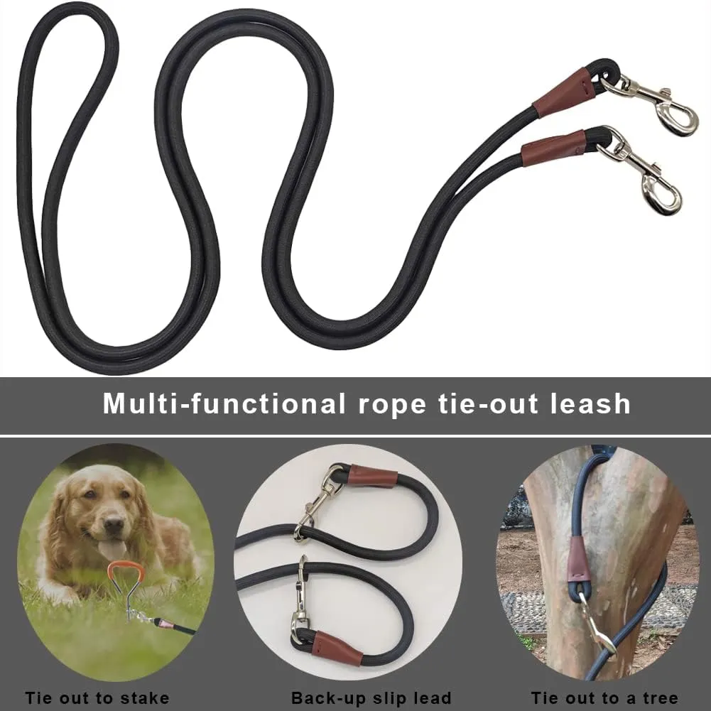 Tie Out Rope Dog Leash, 8-10-13-15-20-25-30-35-40-45-50 FT Heavy Duty Nylon Check Cord for Medium Large Dogs Indoor/Outdoor Playing Camping Backyard (Black, 3/8" x 10ft)