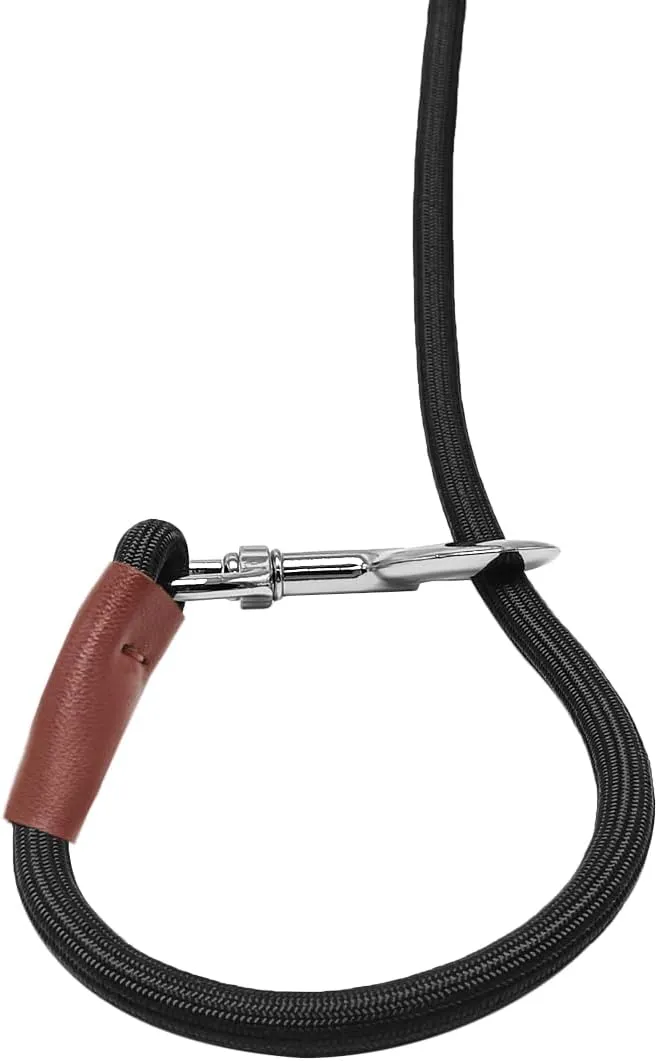 Tie Out Rope Dog Leash, 8-10-13-15-20-25-30-35-40-45-50 FT Heavy Duty Nylon Check Cord for Medium Large Dogs Indoor/Outdoor Playing Camping Backyard (Black, 3/8" x 10ft)