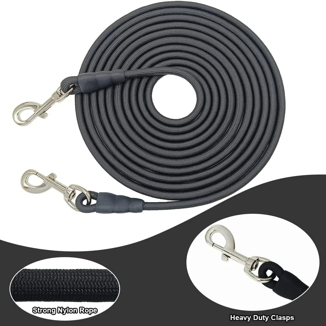 Tie Out Rope Dog Leash, 8-10-13-15-20-25-30-35-40-45-50 FT Heavy Duty Nylon Check Cord for Medium Large Dogs Indoor/Outdoor Playing Camping Backyard (Black, 3/8" x 10ft)