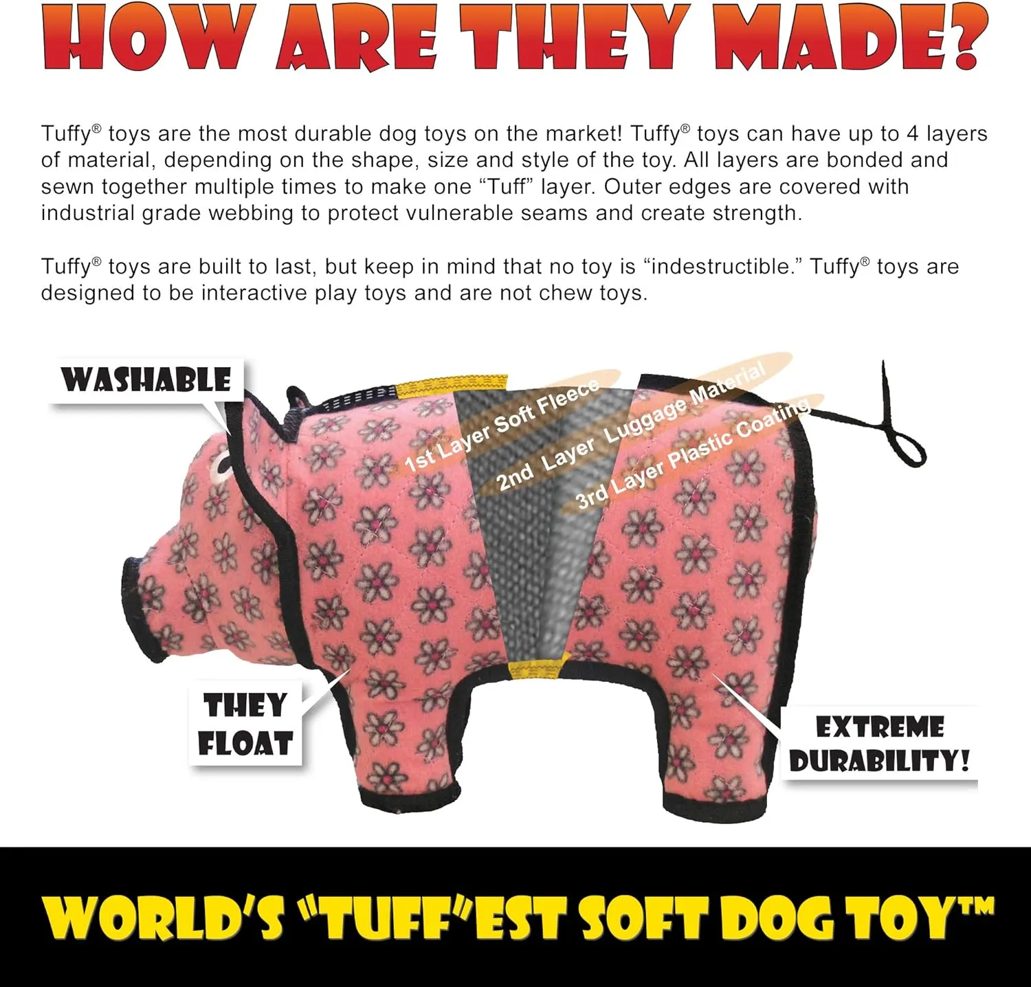 TUFFY - World's Tuffest Soft Dog Toy - Barnyard Turkey - Squeakers - Multiple Layers. Made Durable, Strong & Tough. Interactive Play (Tug, Toss & Fetch). Machine Washable & Floats. (Junior 2 Pack)