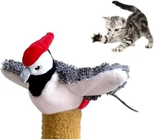 Tyasoleil Flapping Bird Cat Toy with Simulated Chirping & Touch-Activated Wings - Plush Interactive Kitten Toy for Indoor Cats, Self-Play Design with Catnip (Flamingo)