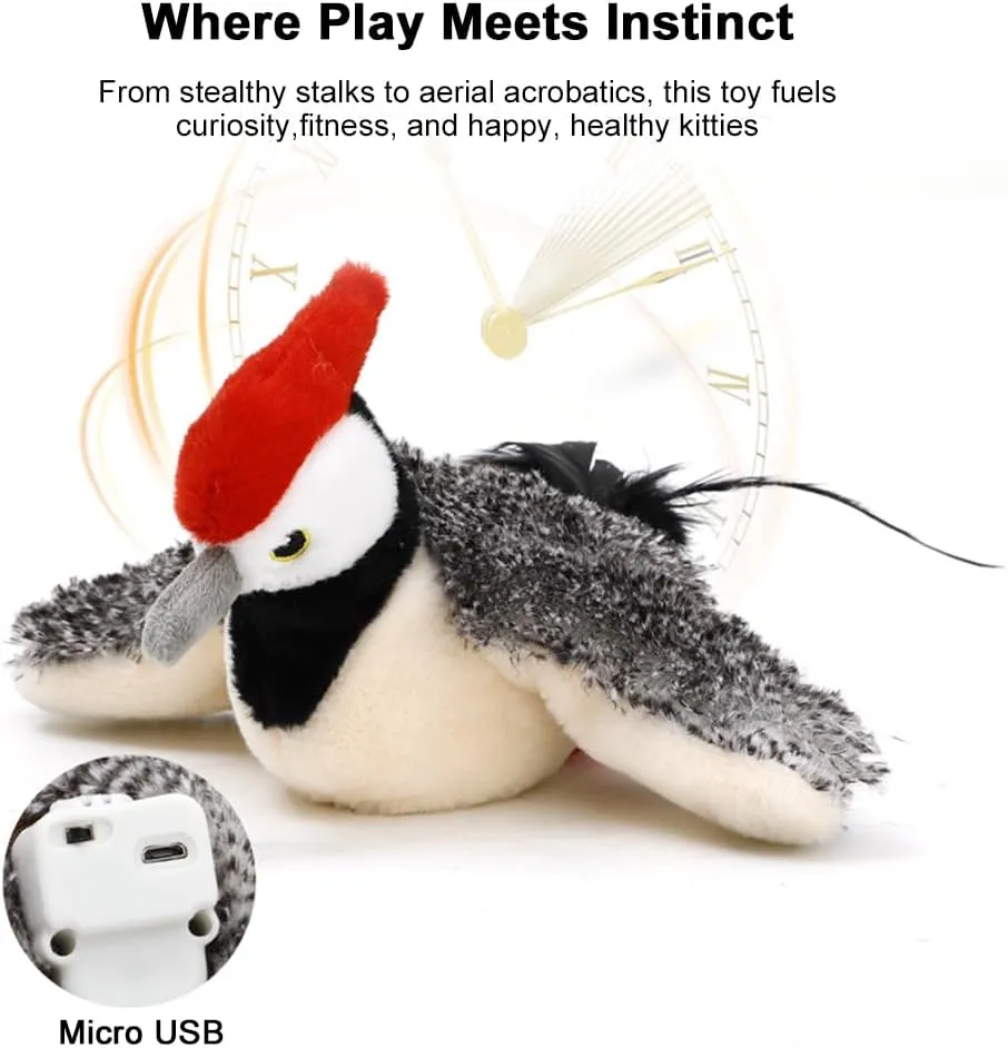 Tyasoleil Flapping Bird Cat Toy with Simulated Chirping & Touch-Activated Wings - Plush Interactive Kitten Toy for Indoor Cats, Self-Play Design with Catnip (Flamingo)
