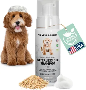 Waterless Dog Shampoo - Cleans & Moisturizes Coat, No Rinse Dog Shampoo, Safe Foam Formula & Pet-Friendly Dog Deodorizing Spray, 5.2 oz (Unscented) [We Love Doodles]