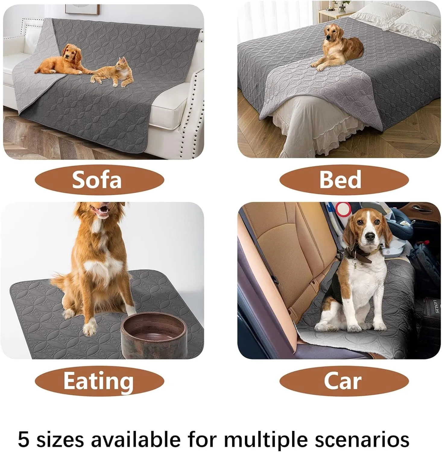 Waterproof Dog Blanket, 82x102 inches Pet Couch Covers for Sofa, Bed Furniture Protector from Dogs Washable and Reversible-Lightgrey Darkgrey