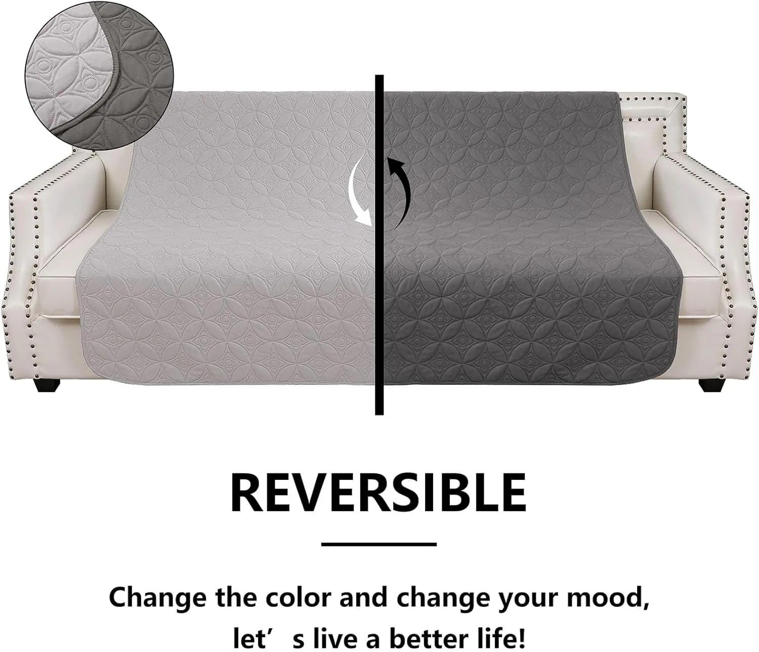 Waterproof Dog Blanket, 82x102 inches Pet Couch Covers for Sofa, Bed Furniture Protector from Dogs Washable and Reversible-Lightgrey Darkgrey