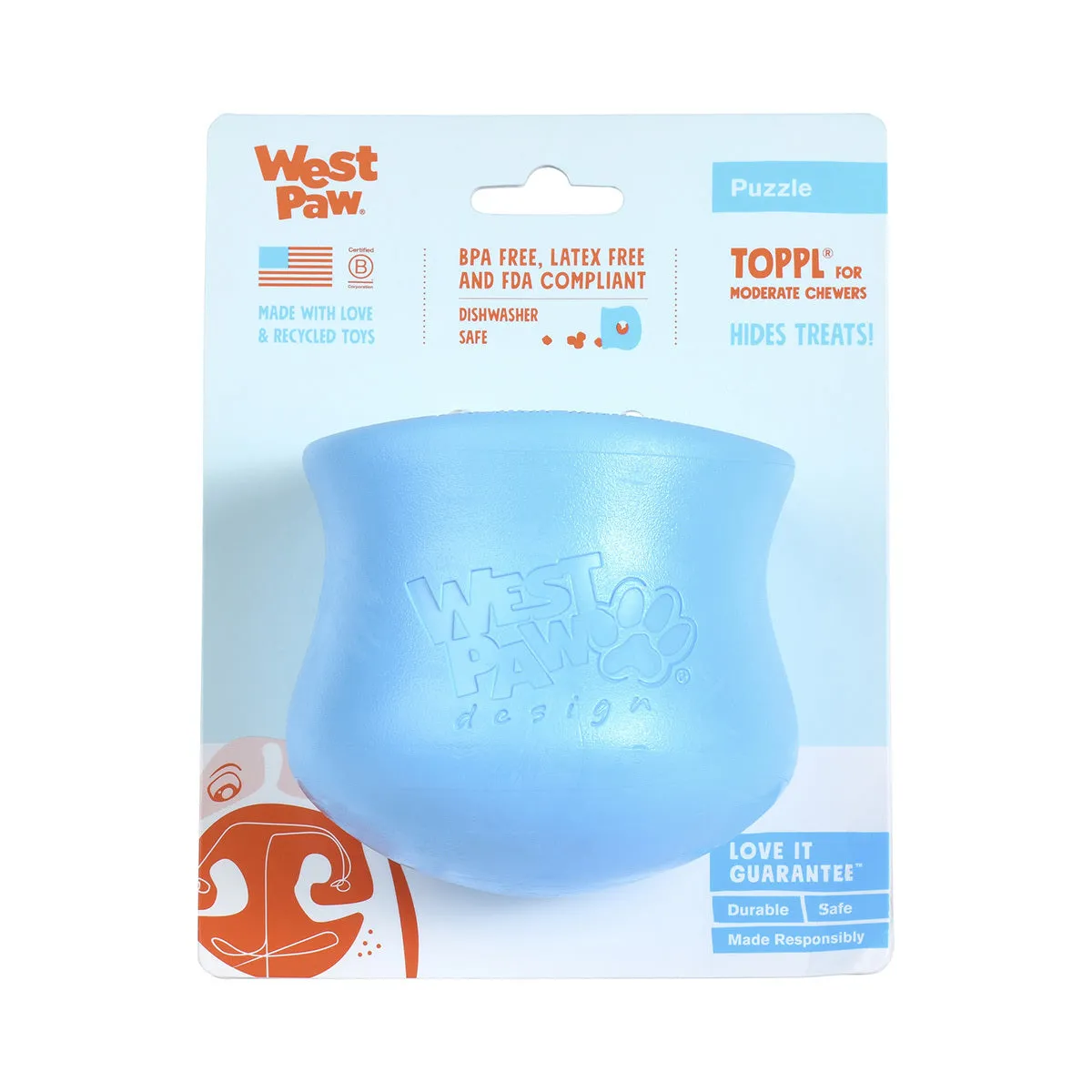 West Paw Toppl Dog Toy & Food Bowl [Aqua Blue]