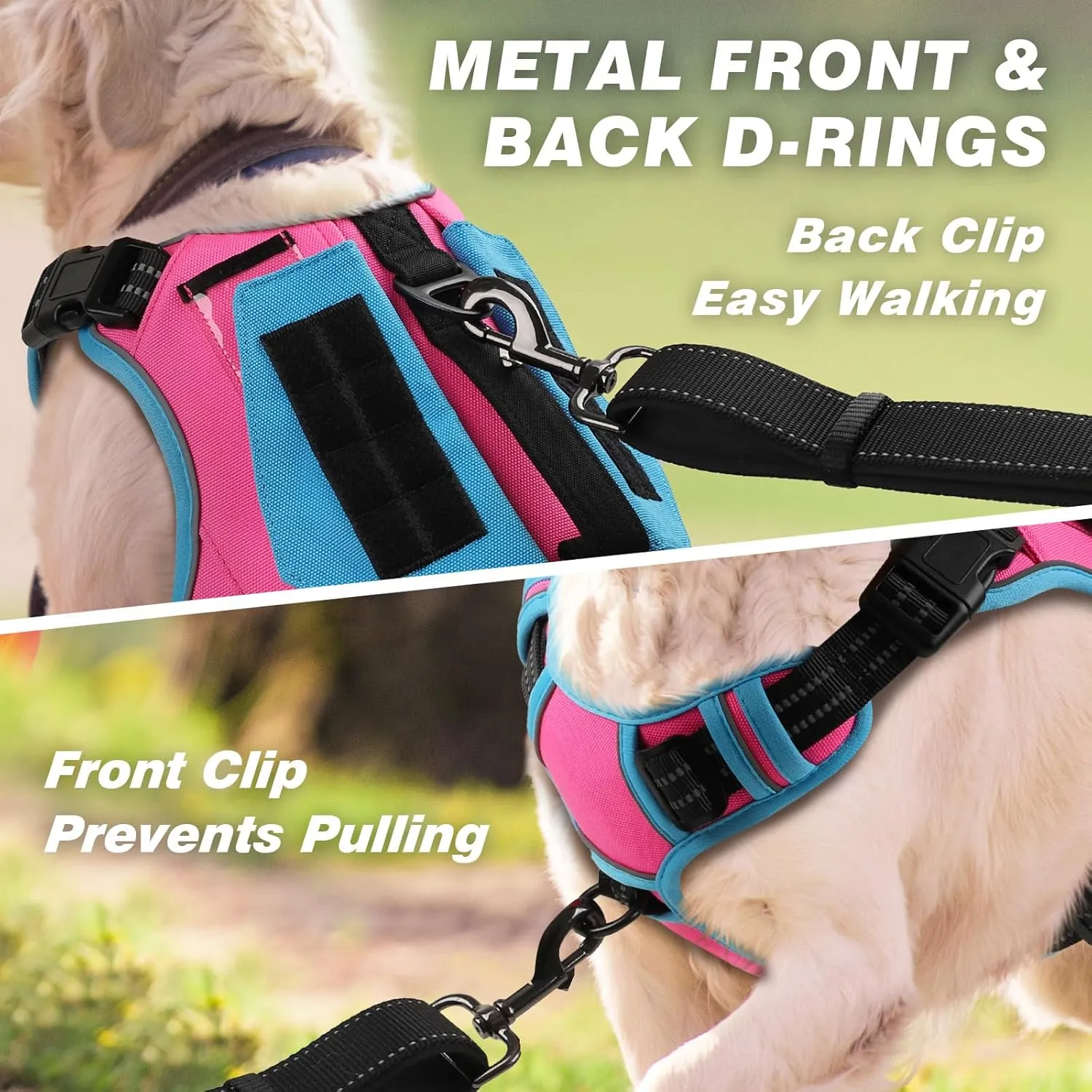 WINGOIN Tactical Dog Harness for Extra Large Dogs, No Pull Harness with Handle Pockets Poop Bag, Reflective Dog Vest, Military Heavy Duty Big Dog Harness for Walking Hiking Training (Pink Blue, XL)