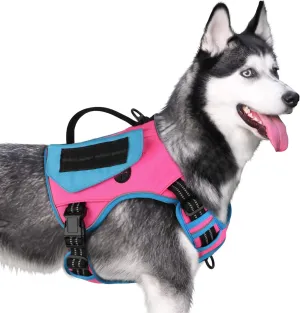 WINGOIN Tactical Dog Harness for Extra Large Dogs, No Pull Harness with Handle Pockets Poop Bag, Reflective Dog Vest, Military Heavy Duty Big Dog Harness for Walking Hiking Training (Pink Blue, XL)