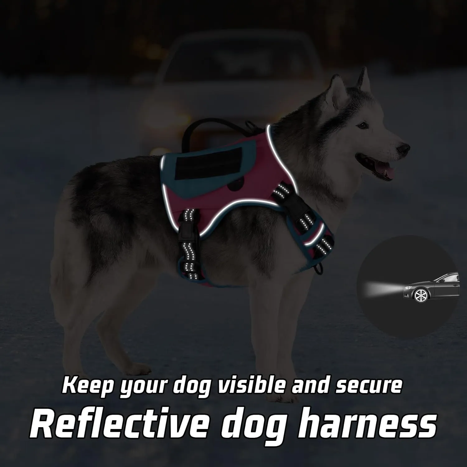WINGOIN Tactical Dog Harness for Extra Large Dogs, No Pull Harness with Handle Pockets Poop Bag, Reflective Dog Vest, Military Heavy Duty Big Dog Harness for Walking Hiking Training (Pink Blue, XL)